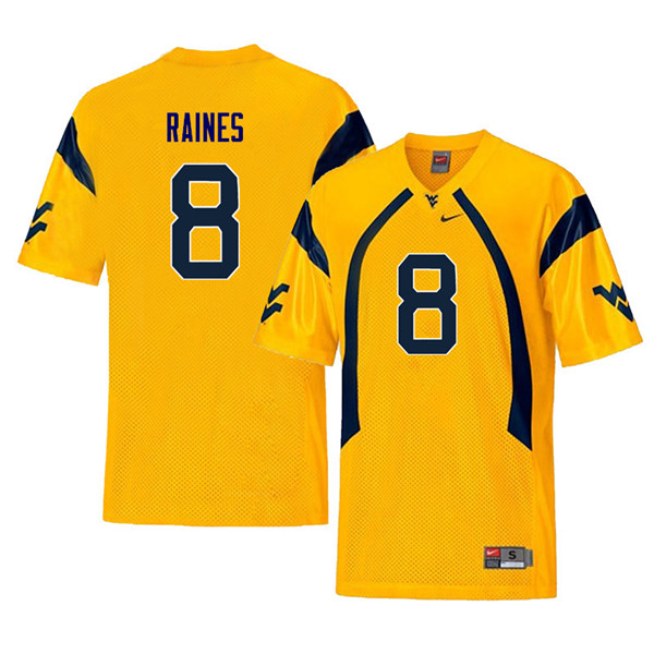 NCAA Men's Kwantel Raines West Virginia Mountaineers Yellow #8 Nike Stitched Football College Throwback Authentic Jersey WU23S42HJ